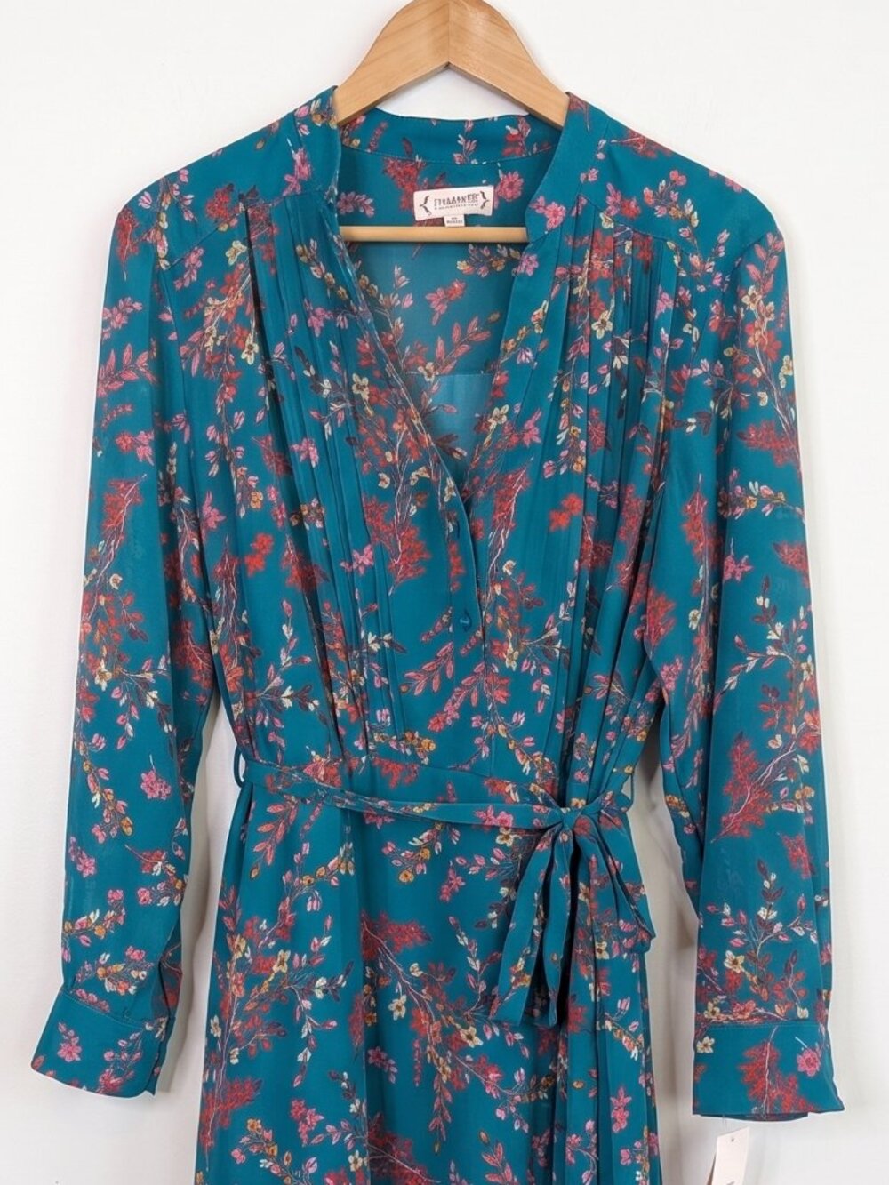 Nanette Lepore Teal Floral Long Sleeve Belted Midi Dress 18 NWT
